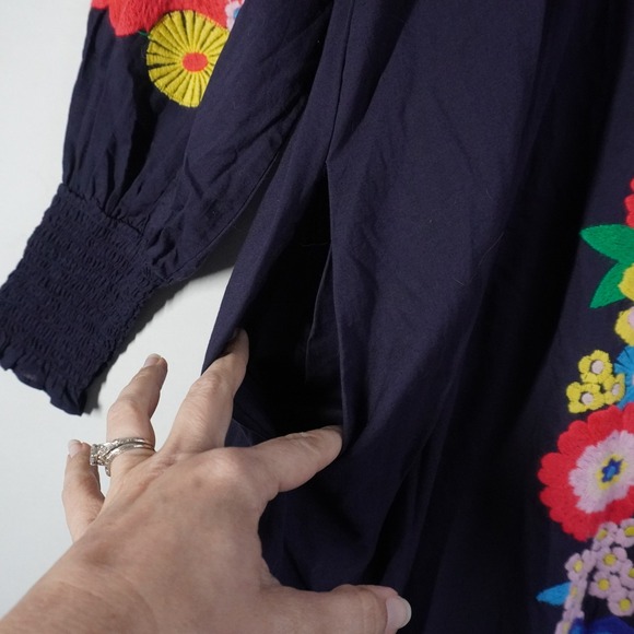 Boden Navy Blue Embroidered Floral Maxi Dress UK 12 US 8 NWT Beach Summer Kaftan - Picture 5 of 12